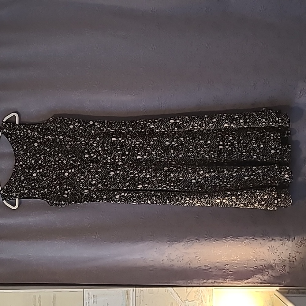 Talbots Pure Silk Black Polka Dot Sleeveless Maxi Dress, 14
